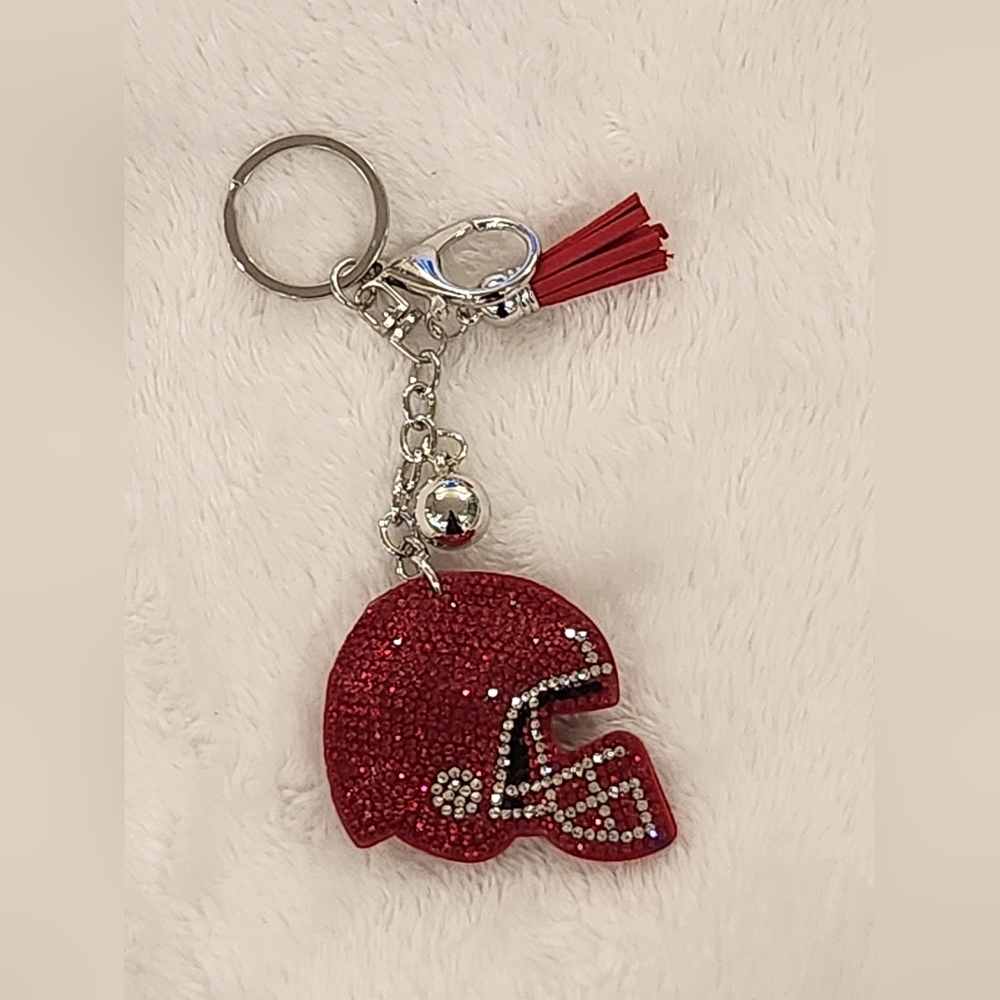Red Rhinestone Football Helmet Keychain Bag Charm